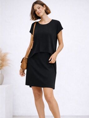 COS Minimalist Black Layered Shift Dress Modern Capsule Wardrobe Small